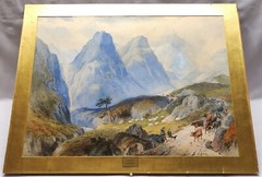 ATTRIB TO W. BARNETT „GLENCOE“ ANTIQUE HIGHLAND WATERCOLOUR PAINTING 44.5X61 CM.