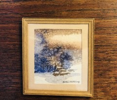 Helene Ruthberg Painting Miniature Dollhouse Original 2 1/2″ x 2 3/4″ Framed