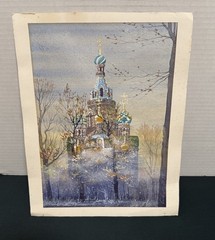 Russian Watercolor Painting Church of the Savior on Spilled Blood St. Petersburg