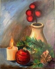 Christmas Decor, Original Painting oil, 11x14inches, Wall Art Decor, Authors Art