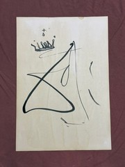 SALVADOR DALI drawing and painting on old paper signed stamped vintage