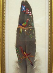 Hand Painted Real Feather Texas Star USA Flag Tropical Birds Framed Signed 13.5″