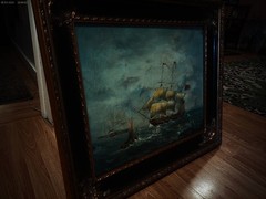 Antique Signed OIL painting 20 x 24 original MERCHANT ships at SEA Magnificent !
