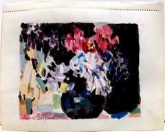 STILL LIFE SALE Taos NM Watercolor LEON GASPARD ‚Peonies Double-Sided‘ 4″ x 5.5″