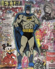 JOZZA “EXTRA BATMAN” ORIGINAL MIXED MEDIA ON STRETCHED CANVAS 48X60