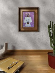 Angel Guardian with Flowers Original Painting Angel Wings Handmade Wall Art OOAK