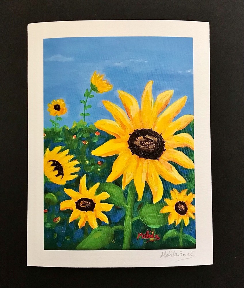 Sunflower Painting For Sunflower Lovers, Flowers Fine Art Print Giclee, 5x7in