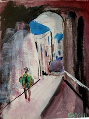 Modern Expressionist Original Abstract Canvas Board Urban Backpacker 9×12