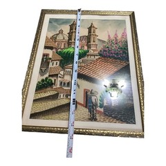 Original Watercolor Painting Mexican Chinese Village Scene Framed Art by Raul