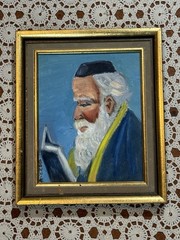 Portrait of Rabbi Original Oil ? Painting Judaica Art Framed Artist Signed 11×13