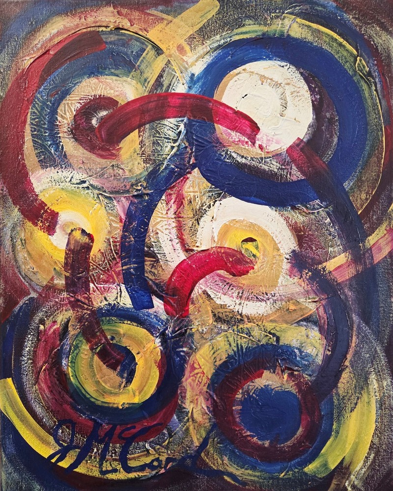 „Molecule Chain“ 16 x 20 inch original abstract painting by Joe McCord
