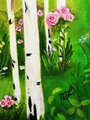 Original Mixed media Painting White Birch Tree Forest Signed Fine Art COA 11×14
