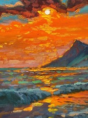 Large Sunset Sea Oil Painting Original Impressionist Landscape Modern Art 35×23