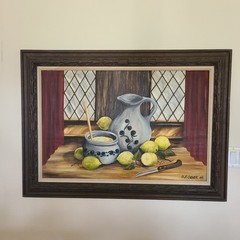 P.J. Ogier „Lemons“ Still Painting Oil on Board Coombabah Australia 44″X32″ 1968