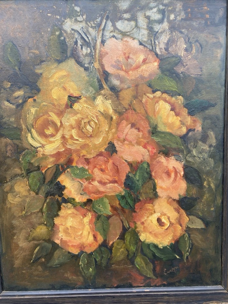 Beautiful Still Life Floral Roses Shabby Chic Mystery Artist