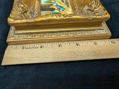 VTG Baroque Ornate Miniature Hand Painted Oil Painting Framed Chickens 7x6x1 3/8