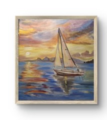 Original Sailboat 12×12 Acrylic Canvas Painting Impressionist Wall Art