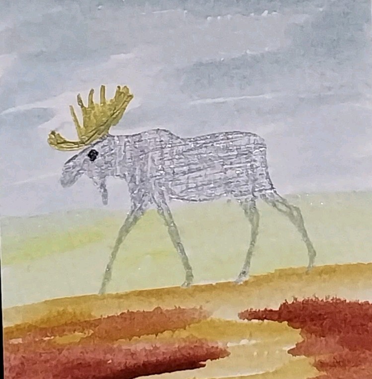 Moose ACEO Whimsical Original Painting Cute Animals Folk Art Card OOAK GAT