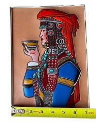 Handcrafted 3D Leather Art Of Mongolian Woman Walnut Frame Traditional Clothing