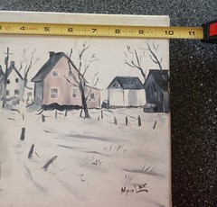 Landscape canvas painting, mounted on wood frame. Quebec, Canada. Free Shipping