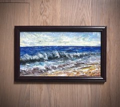 Original Painting Ocean Windy Waves Beach Sand Seascape Landscape FRMD Art Signd