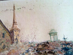 Rare Original Oil Painting Church on Cliff / Edward Arthur Anderson Mid Century