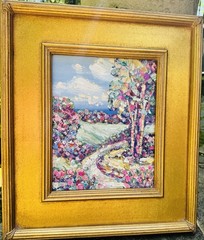 KADLIC Original Oil Painting Modern Abstract Landscape Impasto Gold Gilt Frame