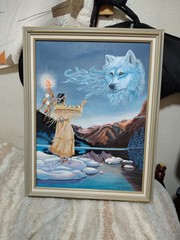 „Wolf Whisperer“ by G Matusiak Painting (Mint) 21×27in Native American Artwork