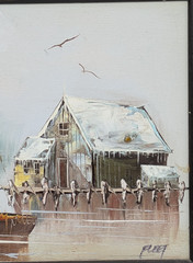 Original Oil Painting Signed Fleet Framed Harbor Scene Fishing Junk Sailing Boat
