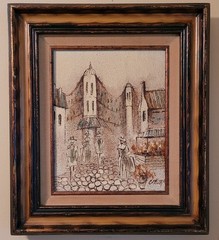 Vtg Boris Chezar Oil & Sand Painting on Canvas Victorian Style European City