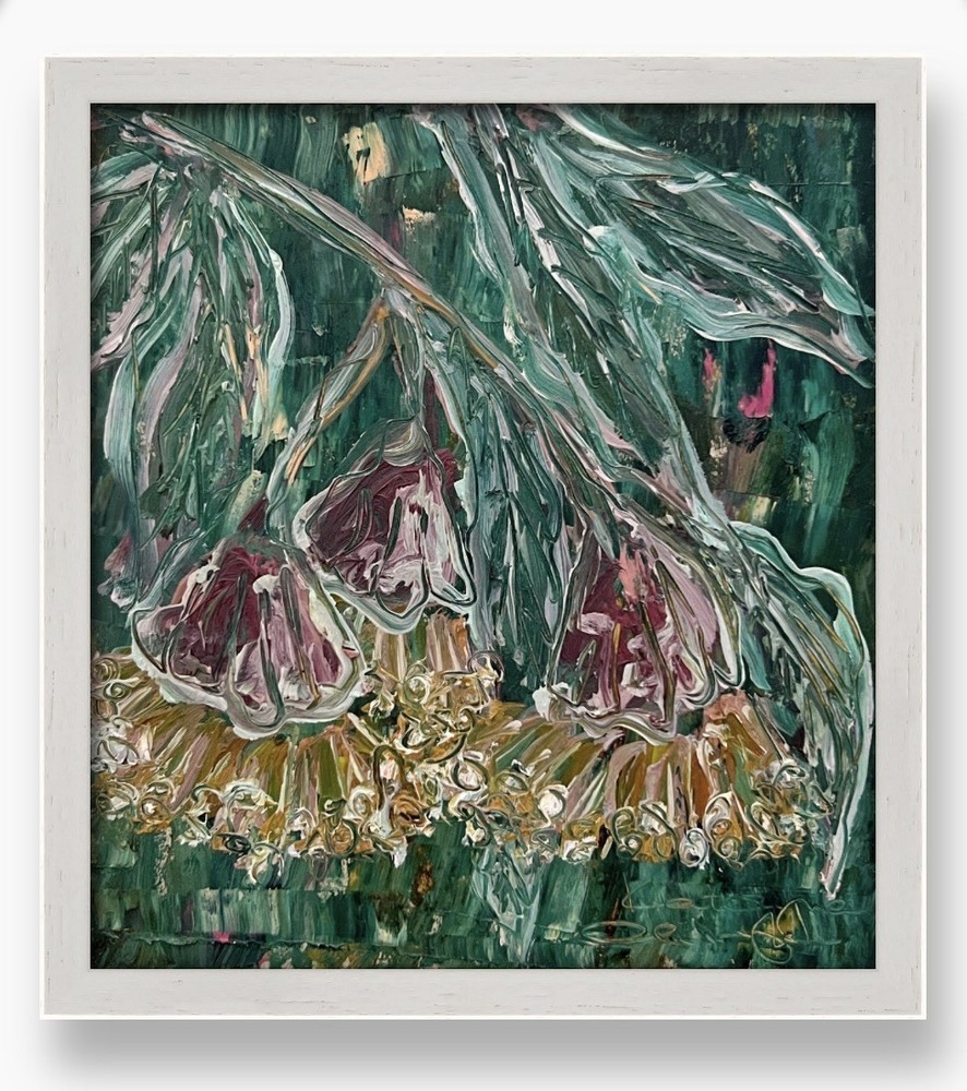 Eucalyptus Flowers Original Oil Painting Framed Australian Native Plant Art 8”