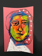 Woman Portrait Painting Naive Outsider 4×6 Wall Art Polka Dots Pink April Fool