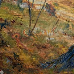 Vintage Original Impressionist Landscape Oil on Canvas „Autumn By the Lake“