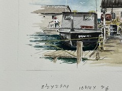 Watercolor Painting Fishing Boat Unloading Catch At Harbor 4×6″ Fine Art Davel