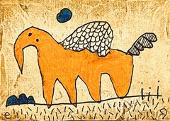 e9Art ACEO ‚the lonesome wanderer‘ outsider childlike art brut primitive naive