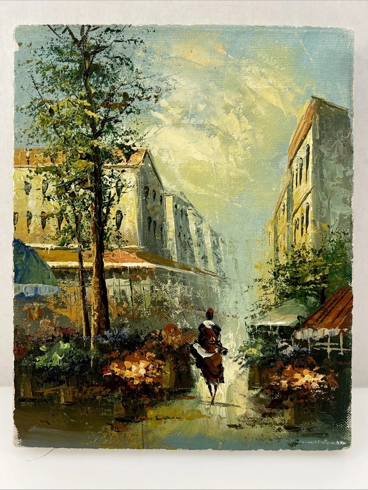 Oil Painting Impressionistic Parisian Street Art Haute Couture 10 in X 8in VTG￼