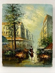 Oil Painting Impressionistic Parisian Street Art Haute Couture 10 in X 8in VTG￼