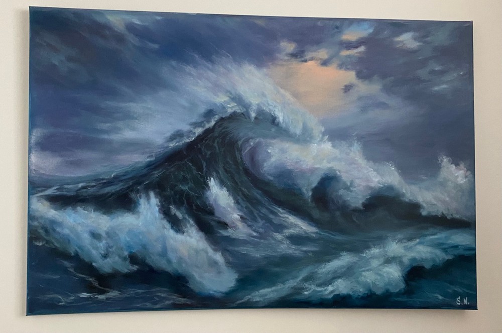 Original Seascape Oil Painting: Ocean wave Canvas (24X36) inches