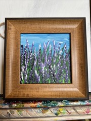 Lavender Field, flowers, original,miniature Painting,small,mini, Framed