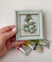 Original Oil Painting Garlic Still Life Impasto Mini Art 3×2.5 in Signed OS