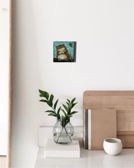 Ginger Cat Original Art Small Wall Art on Canvas Impasto Artwork Orange Cat Art