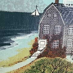 Original Signed Spencer New England Folk Art Painting Coastal Harbor Primitive