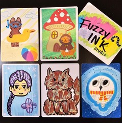 ACEO Original Mini Art Summer Cat Duck snorkel OOAK Painted Acrylic FuzzyInk 1/1