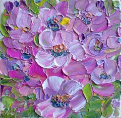 Original Textured Floral Painting 6×6 Pink Flower Canvas Art Lavender Petals
