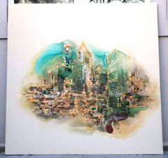 Acrylic cityscape painting on tile Denver Colorado 49 x 49 (signed)