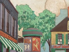 VINTAGE WOODEN RELIEF CARVING STREET SCENE VILLAGE SIGNED GENRE PAINTING FOLKART