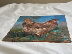 Acrylic painting ORIGINAL art Hen artwork Chicken Farm Animal Pet Signed 8×8