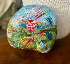 Large Hand Painted Rock „Abstract Hot Air Balloons“ Collectible Art Decor gift