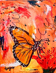 Guajardo Original Art: Neon Monarch Butterfly 14X11 Canvas Comes with 3D Glasses