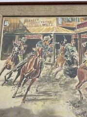 OLD WEST PAINTING COWBOY GUN FIGHT SALOON TOWN HORSE LISTED AMERICAN SLATTERY